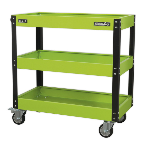 Sealey CX110HV Superline PRO&reg; Heavy-Duty Workshop Trolley 3-Level - Hi-Vis Green