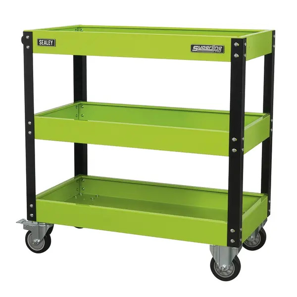 Sealey CX110HV Superline PRO&reg; Heavy-Duty Workshop Trolley 3-Level - Hi-Vis Green
