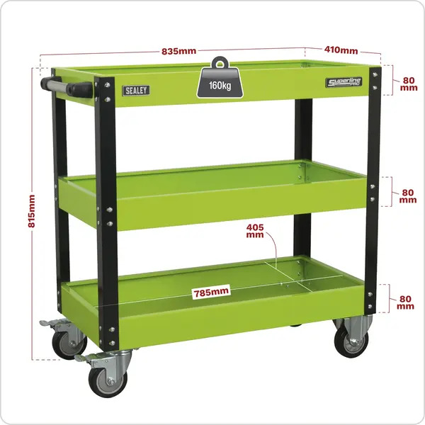 Sealey CX110HV Superline PRO&reg; Heavy-Duty Workshop Trolley 3-Level - Hi-Vis Green