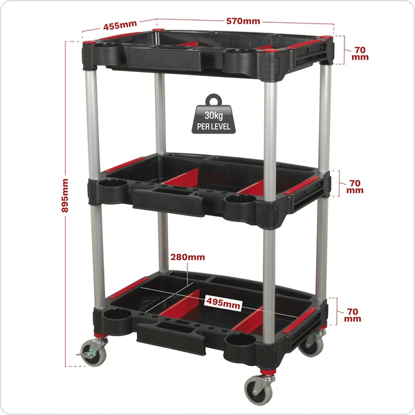 Sealey CX313 Composite Workshop Trolley with Parts Storage 3-Level