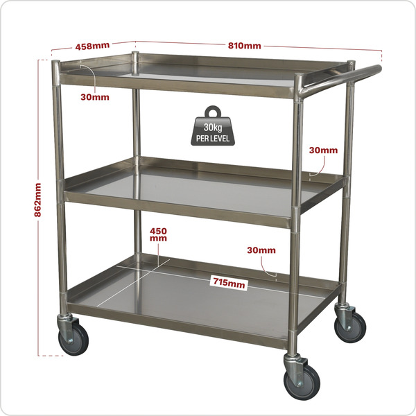 Sealey Premier™ Stainless Steel Workshop Trolley 3-Level