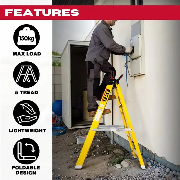 Excel 6414 Electricians Fibreglass Step Ladder 5 Tread 1.2m Heavy Duty