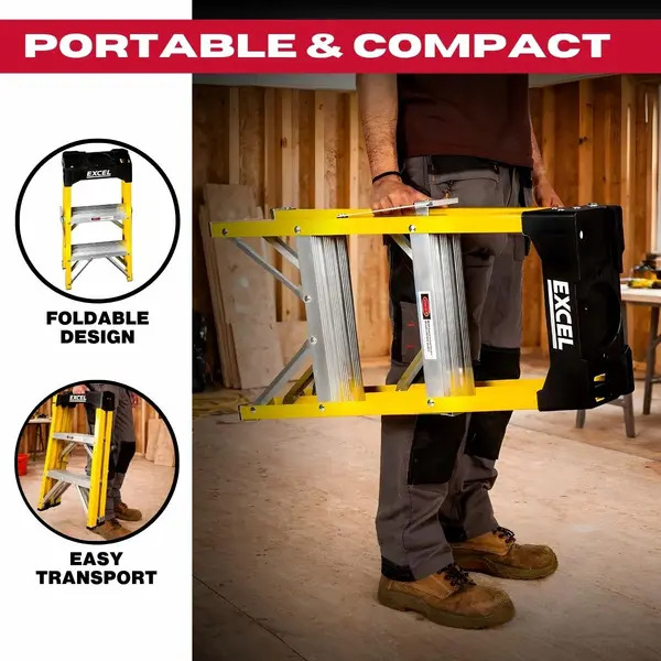 Excel 7403 Electricians Fibreglass Step Ladder 3 Tread 0.72m Heavy Duty