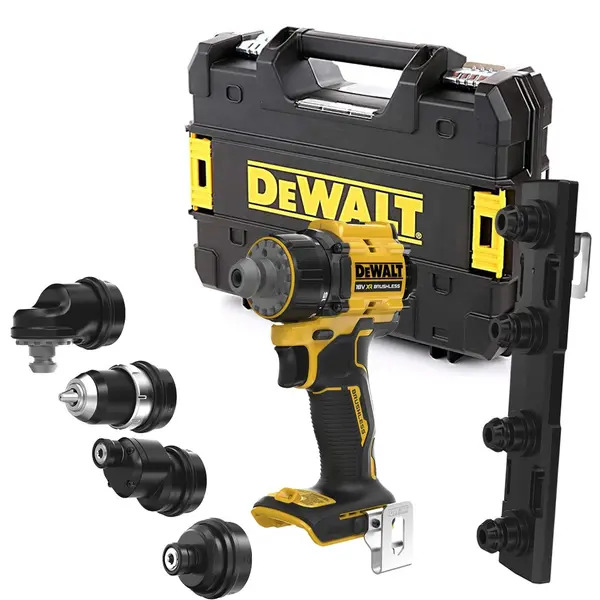 DEWALT DCD803NT-XJ 18V XR Brushless Multi-Head Drill Driver - Body, Case & 4 x Interchangable Heads