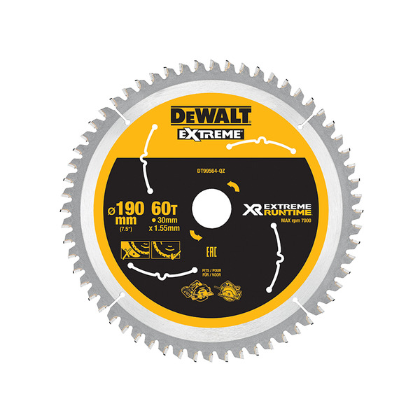 DEWDT99564QZ DeWALT Power Tools XR FlexVolt Circular Saw Blade 190 x 30mm x 60T