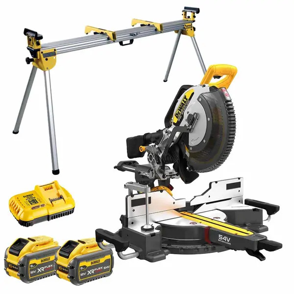 DeWalt DCS781X2-GB 54V 2x 9Ah 305mm Cordless Sliding Mitre Saw Kit with DE7023 Mitre Saw Stand