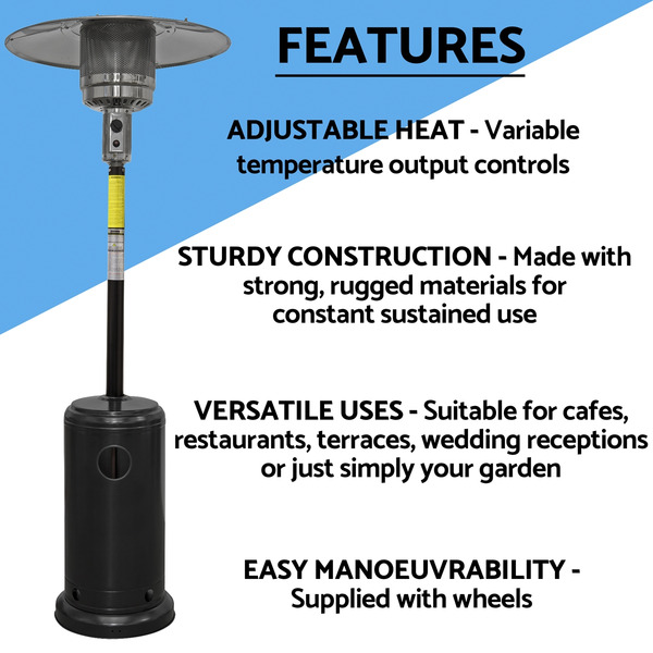 Sealey DG1 Dellonda Outdoor Garden Gas Patio Heater 13kW Commercial & Domestic Use, Black