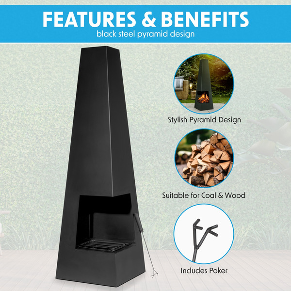 Sealey DG105 Dellonda Chiminea, Wood Burner, Heater for Outdoors W45cm x H150cm - Black Steel