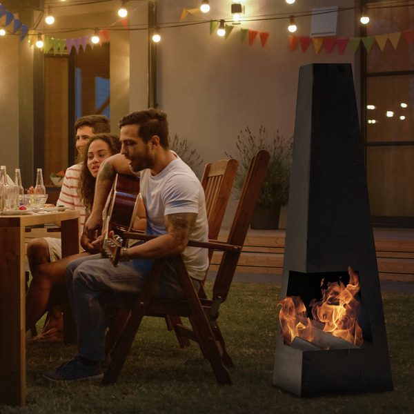 Sealey DG105 Dellonda Chiminea, Wood Burner, Heater for Outdoors W45cm x H150cm - Black Steel