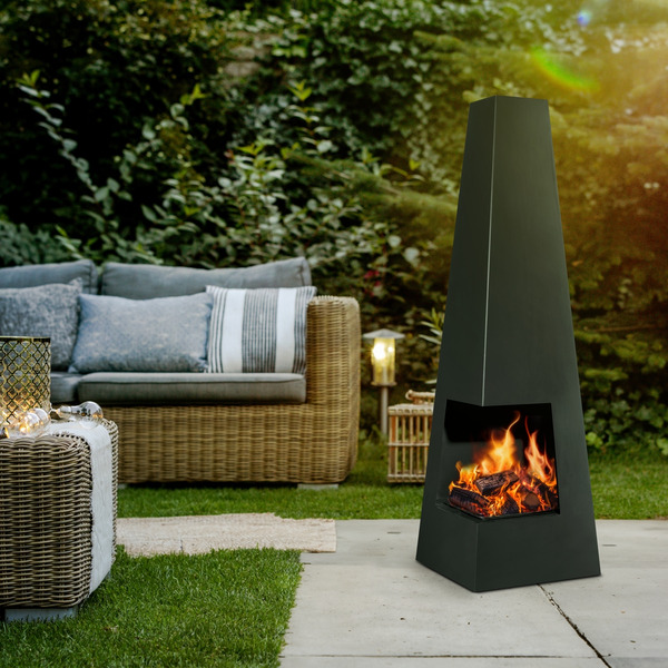 Sealey DG105 Dellonda Chiminea, Wood Burner, Heater for Outdoors W45cm x H150cm - Black Steel
