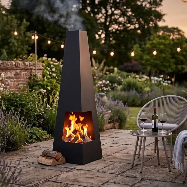Sealey DG105 Dellonda Chiminea, Wood Burner, Heater for Outdoors W45cm x H150cm - Black Steel