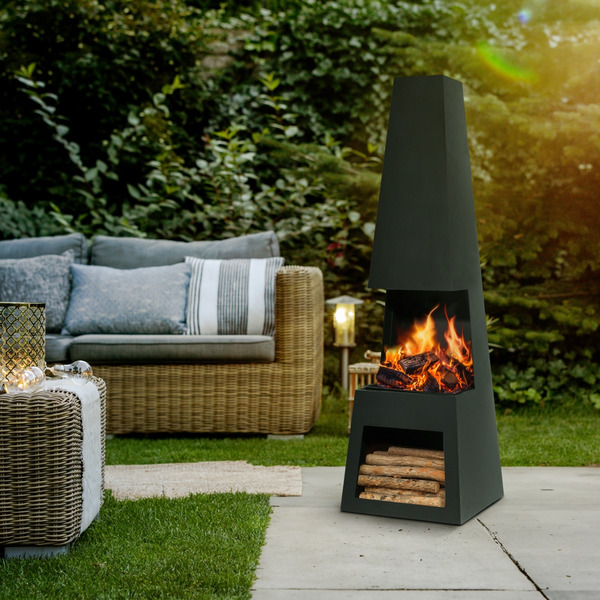 Sealey DG107 Dellonda Outdoor Chiminea Fireplace Fire Pit Heater Firewood Storage Black Steel