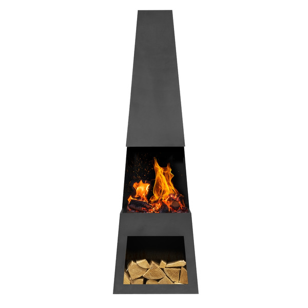 Sealey DG107 Dellonda Outdoor Chiminea Fireplace Fire Pit Heater Firewood Storage Black Steel