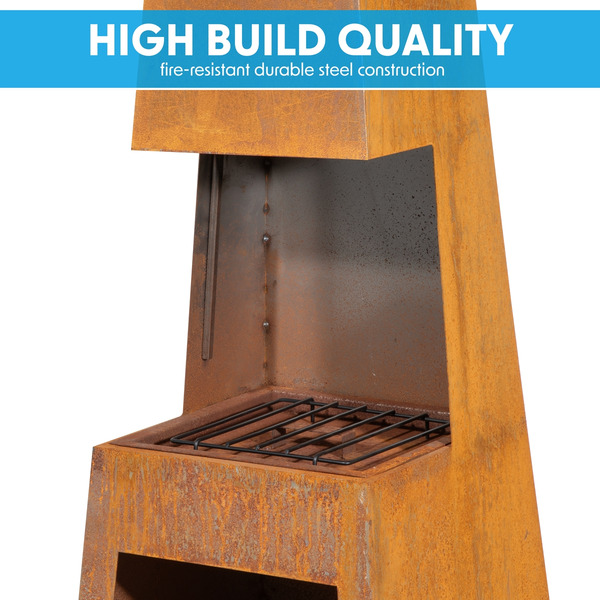 Sealey DG108 Dellonda Outdoor Chiminea Fireplace Heater Firewood Storage - Corten Steel