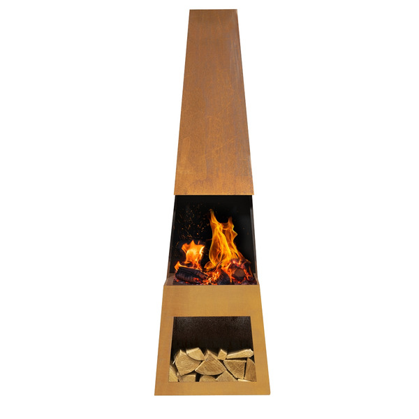 Sealey DG108 Dellonda Outdoor Chiminea Fireplace Heater Firewood Storage - Corten Steel