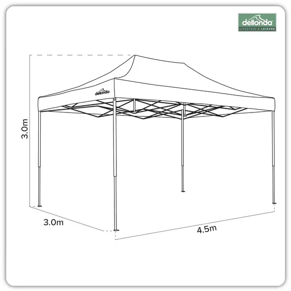 Sealey DG134 Dellonda Premium 3 x 4.5m Pop-Up Gazebo, Heavy Duty, PVC Coated, Water-Resistant Fabric, Supplied with Carry Bag, Rope, Stakes & Weight Bags - Beige Canopy