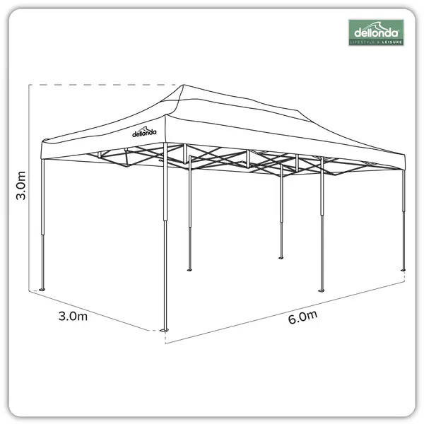 Sealey DG139 Dellonda Premium 3x6m Pop-Up Gazebo, Heavy Duty, PVC Coated, Water-Resistant Fabric, Supplied with Carry Bag, Rope, Stakes & Weight Bags - Blue Canopy