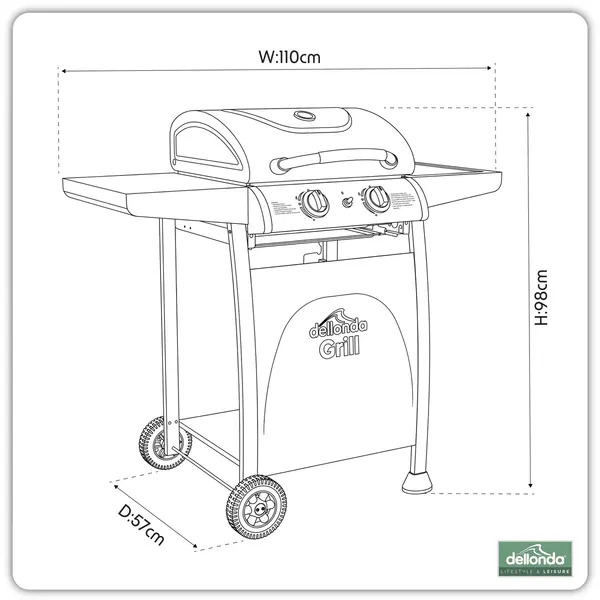 Sealey DG13 Dellonda 2 Burner Gas BBQ Grill with Piezo Ignition & Thermometer