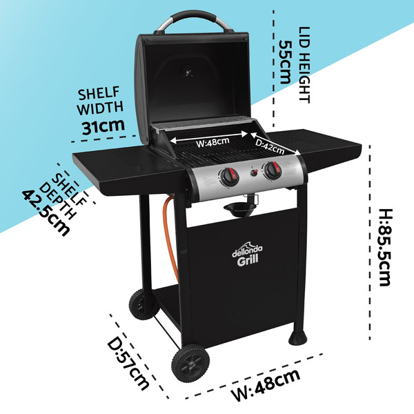 Sealey DG13 Dellonda 2 Burner Gas BBQ Grill with Piezo Ignition & Thermometer