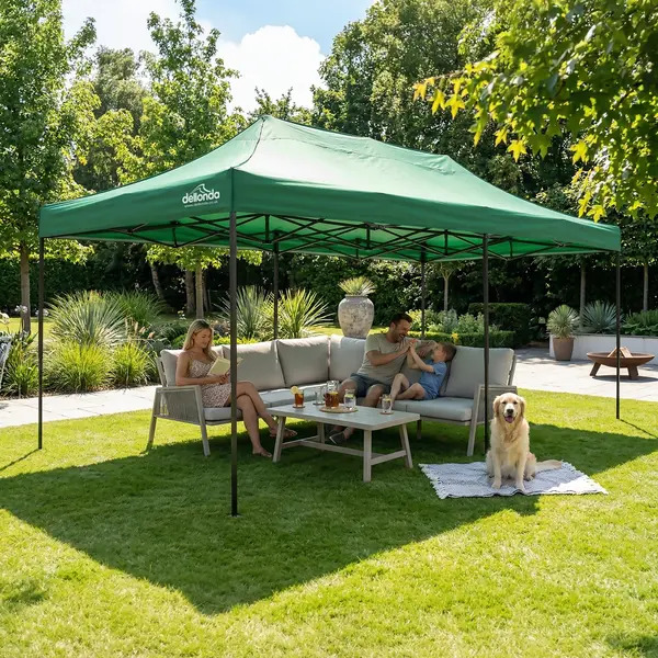Sealey DG140 Dellonda Premium 3x6m Pop-Up Gazebo, Heavy Duty, PVC Coated, Water-Resistant Fabric, Supplied with Carry Bag, Rope, Stakes & Weight Bags - Dark Green Canopy