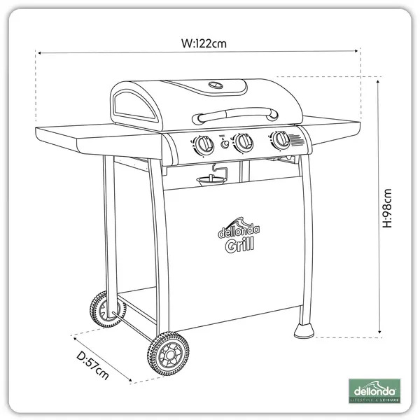 Sealey DG14 Dellonda 3 Burner Gas BBQ Grill with Piezo Ignition & Thermometer