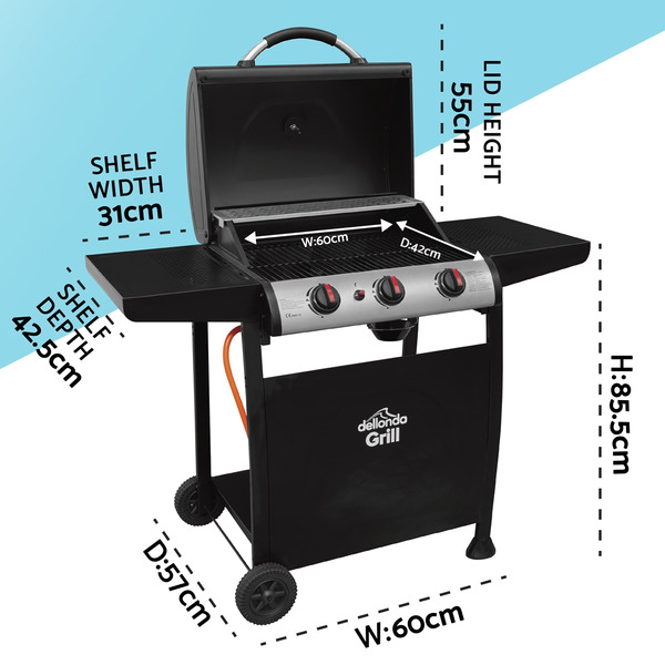 Sealey Dellonda 3 Burner Gas BBQ Grill with Piezo Ignition & Thermometer