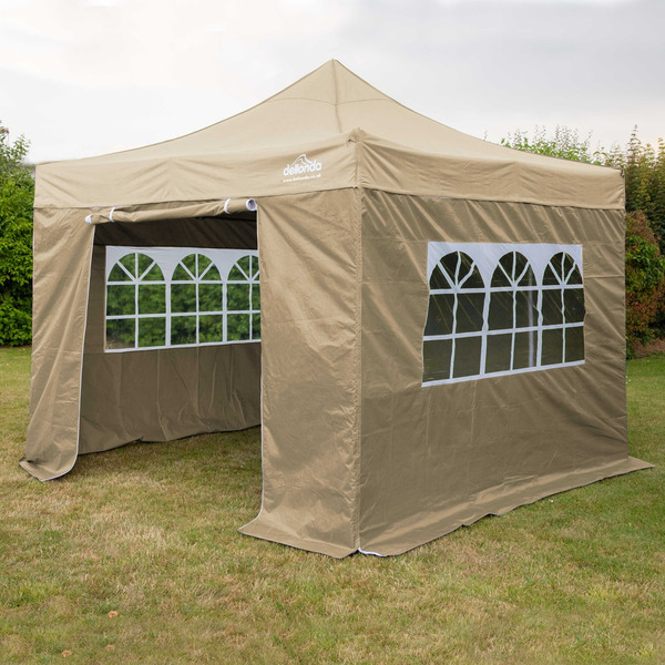 Sealey DG160 Dellonda Premium 2x2m Pop-Up Gazebo & Side Walls, PVC Coated, Water-Resistant Fabric, Supplied with Carry Bag, Rope, Stakes & Weight Bags - Beige