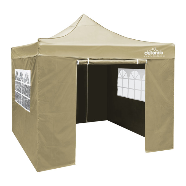 Sealey DG160 Dellonda Premium 2x2m Pop-Up Gazebo & Side Walls, PVC Coated, Water-Resistant Fabric, Supplied with Carry Bag, Rope, Stakes & Weight Bags - Beige