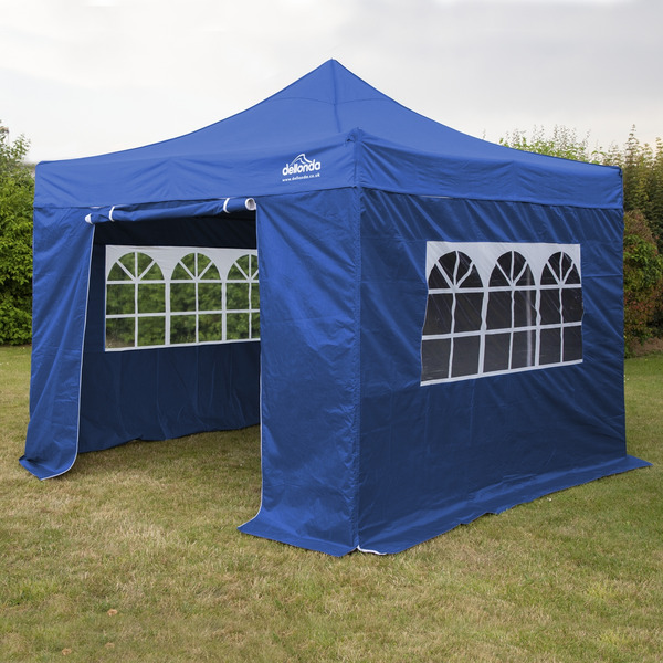 Sealey DG165 Dellonda Premium 3x3m Pop-Up Gazebo & Side Walls, PVC Coated, Water-Resistant Fabric with Carry Bag, Rope, Stakes & Weight Bags - Blue