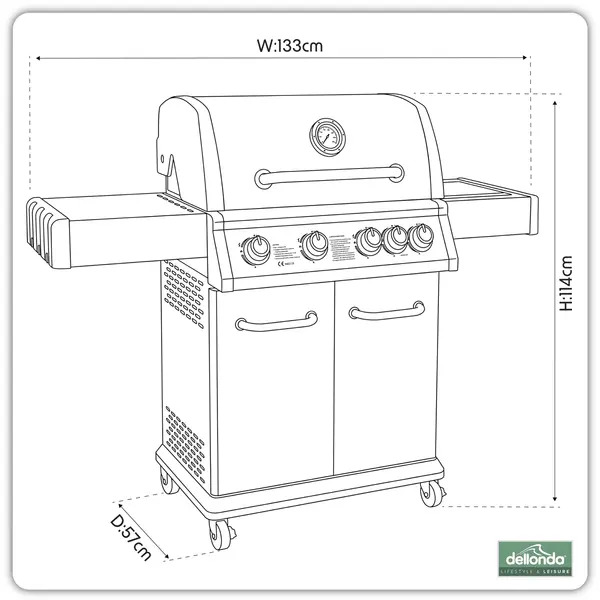 Sealey DG17 Dellonda 4+1 Burner Deluxe Gas BBQ Grill with Piezo Ignition & Thermometer - Stainless Steel