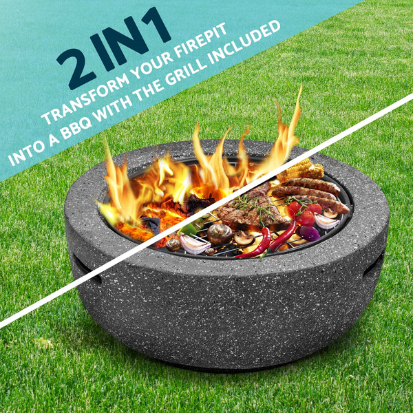 Sealey DG189 Dellonda Round MgO Fire Pit with BBQ Grill & Safety Mesh Screen 60cm - Dark Grey