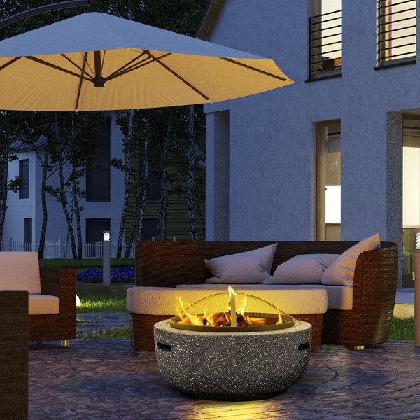 Sealey DG189 Dellonda Round MgO Fire Pit with BBQ Grill & Safety Mesh Screen 60cm - Dark Grey