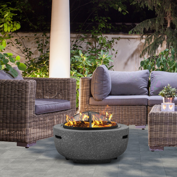 Sealey DG189 Dellonda Round MgO Fire Pit with BBQ Grill & Safety Mesh Screen 60cm - Dark Grey