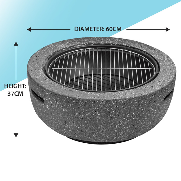 Sealey DG189 Dellonda Round MgO Fire Pit with BBQ Grill & Safety Mesh Screen 60cm - Dark Grey