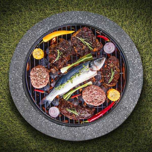 Sealey DG189 Dellonda Round MgO Fire Pit with BBQ Grill & Safety Mesh Screen 60cm - Dark Grey