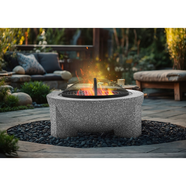 Sealey DG190 Dellonda Round MgO Fire Pit with BBQ Grill & Safety Mesh Screen 75cm - Light Grey