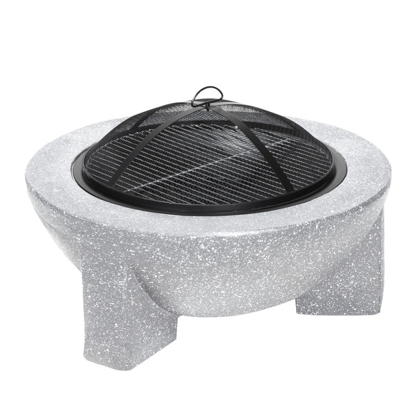 Sealey DG190 Dellonda Round MgO Fire Pit with BBQ Grill & Safety Mesh Screen 75cm - Light Grey