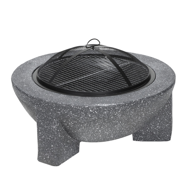 Sealey DG191 Dellonda Round MgO Fire Pit with BBQ Grill & Safety Mesh Screen 75cm - Dark Grey
