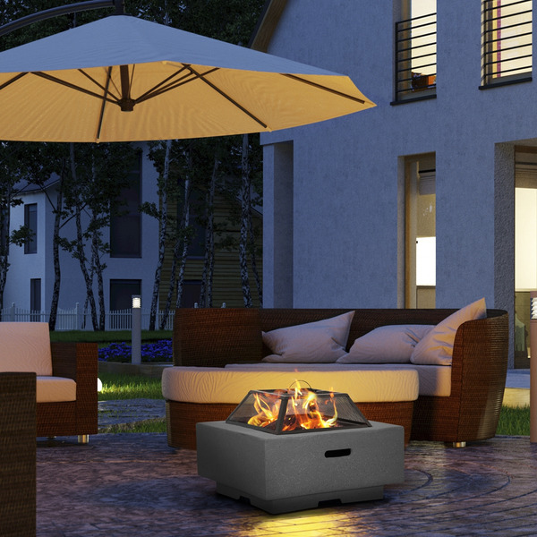 Sealey DG193 Dellonda Square MgO Fire Pit with BBQ Grill, Safety Mesh Screen - Dark Grey