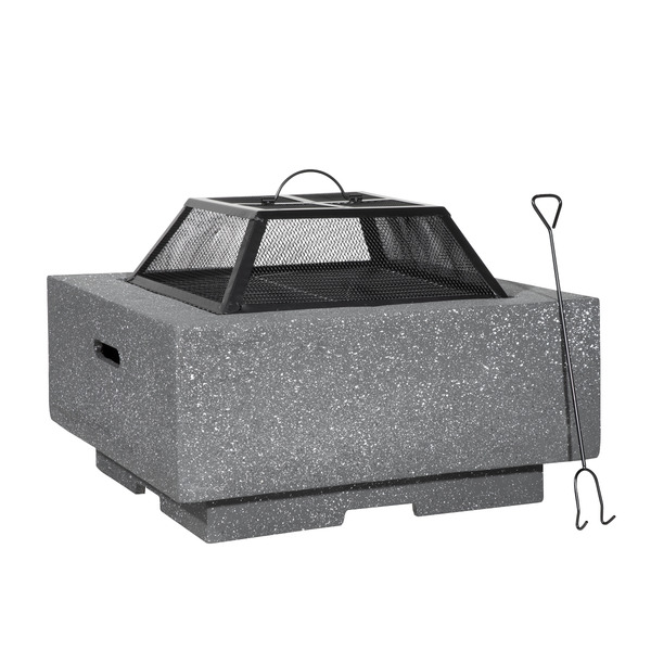 Sealey DG193 Dellonda Square MgO Fire Pit with BBQ Grill, Safety Mesh Screen - Dark Grey