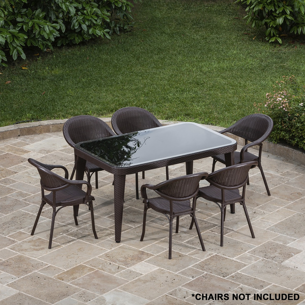 Sealey DG206 Dellonda Weather-Resistant Polypropylene/Fibreglass Dining Table with Tempered Glass Top - Dark Brown