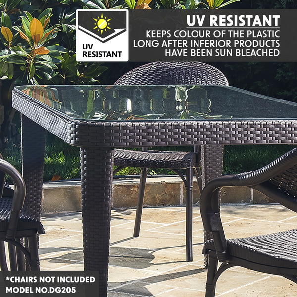 Sealey DG206 Dellonda Weather-Resistant Polypropylene/Fibreglass Dining Table with Tempered Glass Top - Dark Brown