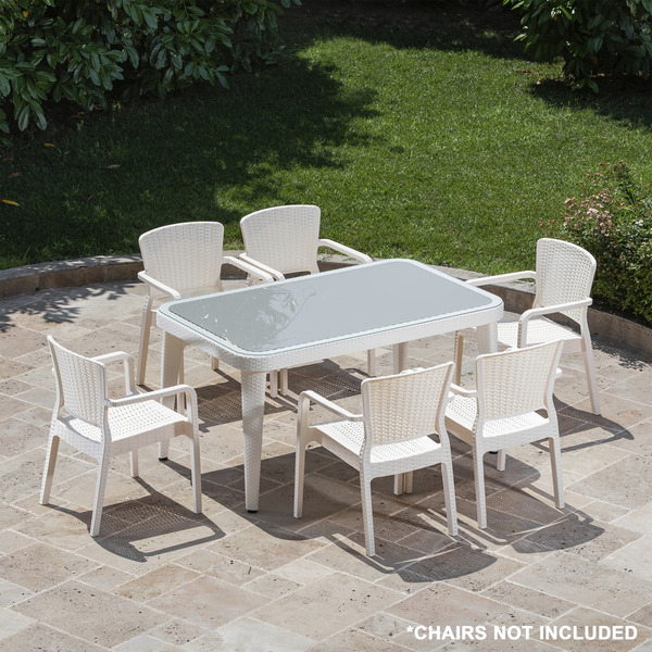 Sealey DG210 Dellonda Weather-Resistant Polypropylene/Fibreglass Dining Table with Tempered Glass Top - Ivory White