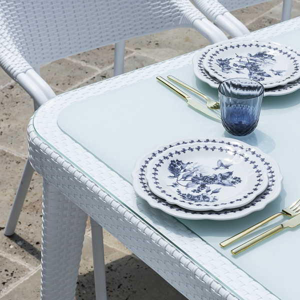 Sealey DG210 Dellonda Weather-Resistant Polypropylene/Fibreglass Dining Table with Tempered Glass Top - Ivory White