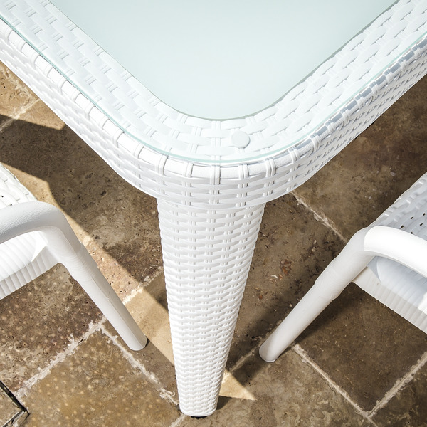 Sealey DG210 Dellonda Weather-Resistant Polypropylene/Fibreglass Dining Table with Tempered Glass Top - Ivory White