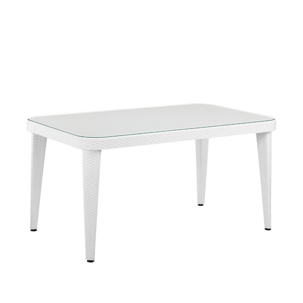 Sealey DG210 Dellonda Weather-Resistant Polypropylene/Fibreglass Dining Table with Tempered Glass Top - Ivory White