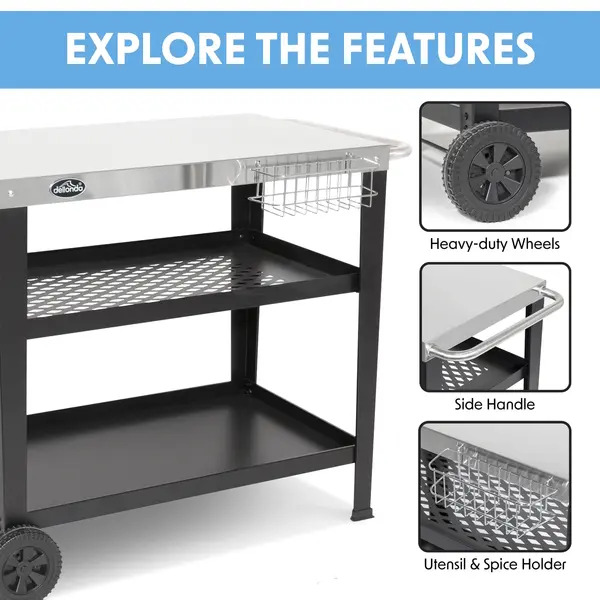 Sealey DG263 Dellonda Plancha Trolley with Utensil Holder - Stainless Steel Top