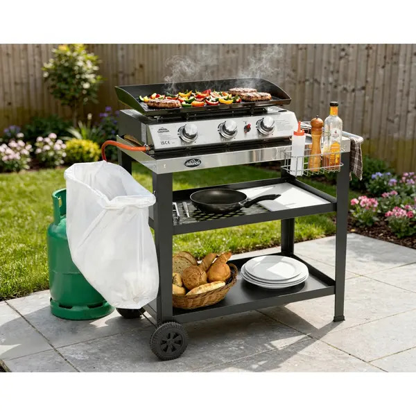 Sealey DG263 Dellonda Plancha Trolley with Utensil Holder - Stainless Steel Top