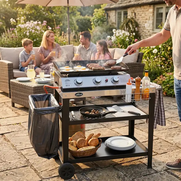 Sealey DG263 Dellonda Plancha Trolley with Utensil Holder - Stainless Steel Top