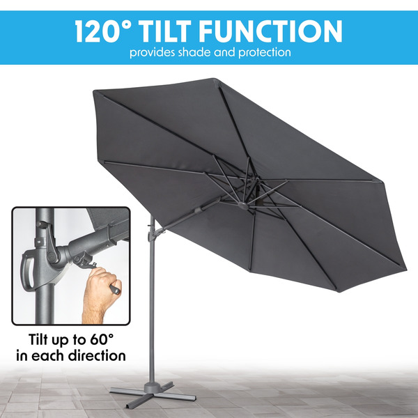 Sealey DG267 Dellonda Cantilever Parasol with 360° Rotation, Tilt & Cover 3m - Grey